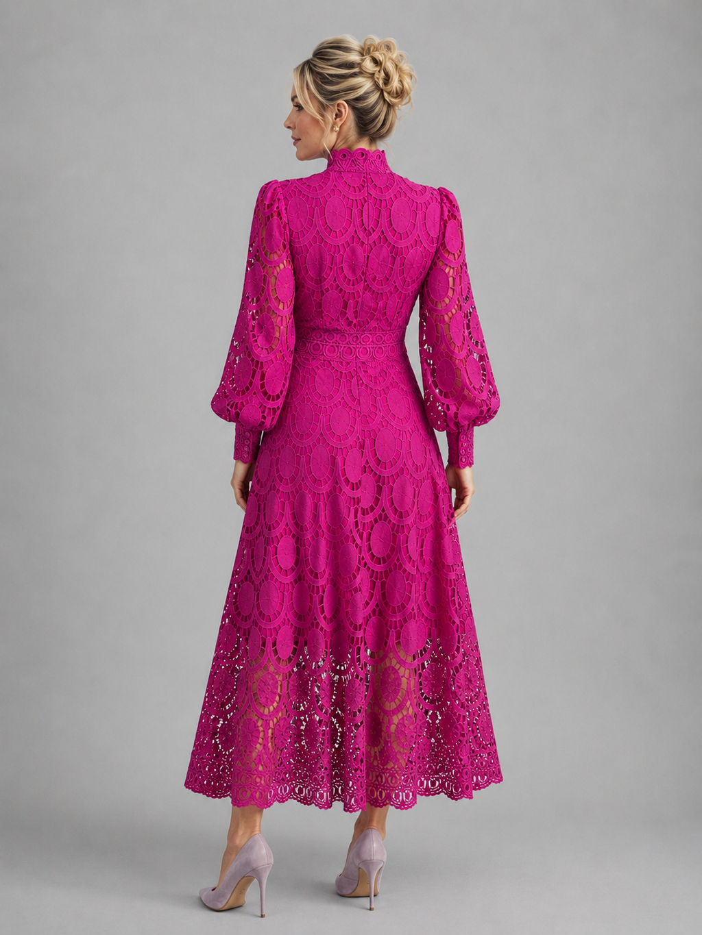 Rosemere Lace Midi Dress | Elegant Long Sleeve Occasion Dress