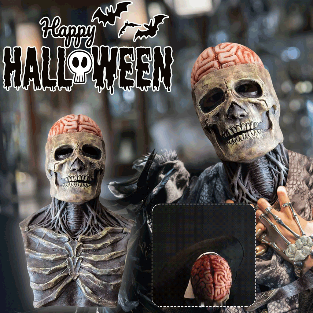 Articulated Skull Full Head Latex Mask with Movable Jaw – Halloween Costume Accessory