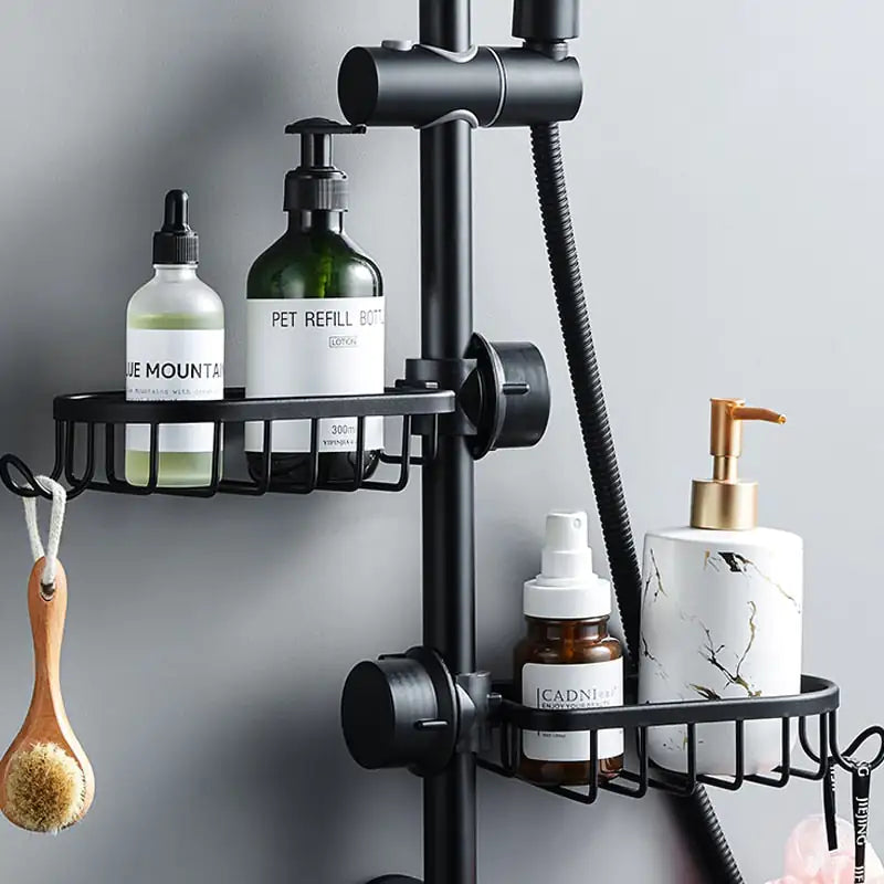 Black Élan Shower Shelf with Storage Hooks