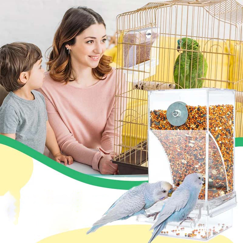 Clear Automatic Pet Bird Feeder with No-Spill Design