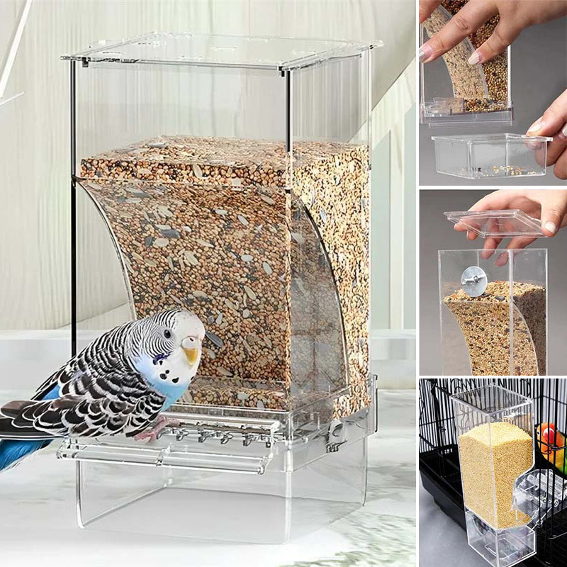 Clear Automatic Pet Bird Feeder with No-Spill Design