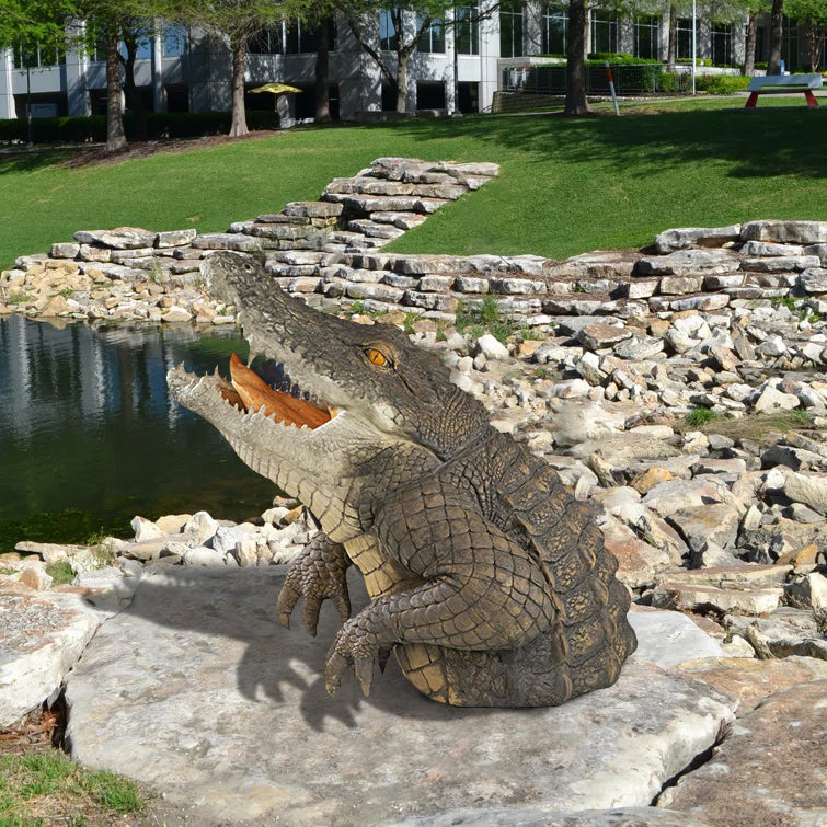 Lifelike Crocodile Garden Statue - 19 Inch Resin Outdoor Decoration