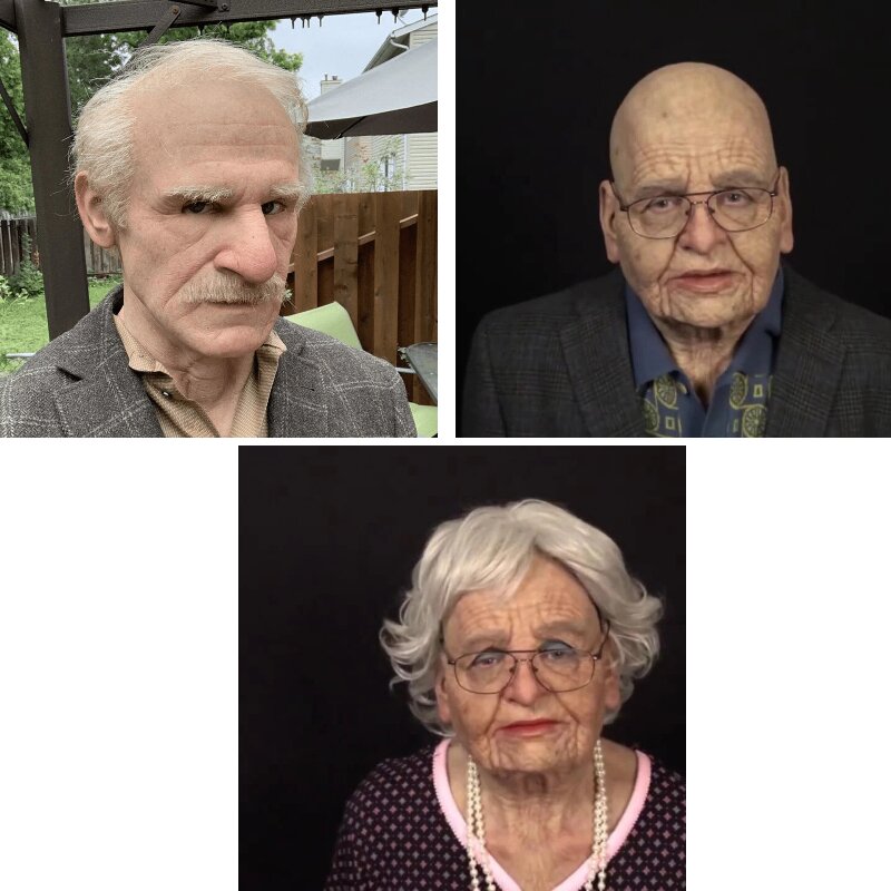 Articulated Senior Character Latex Mask with Moving Jaw