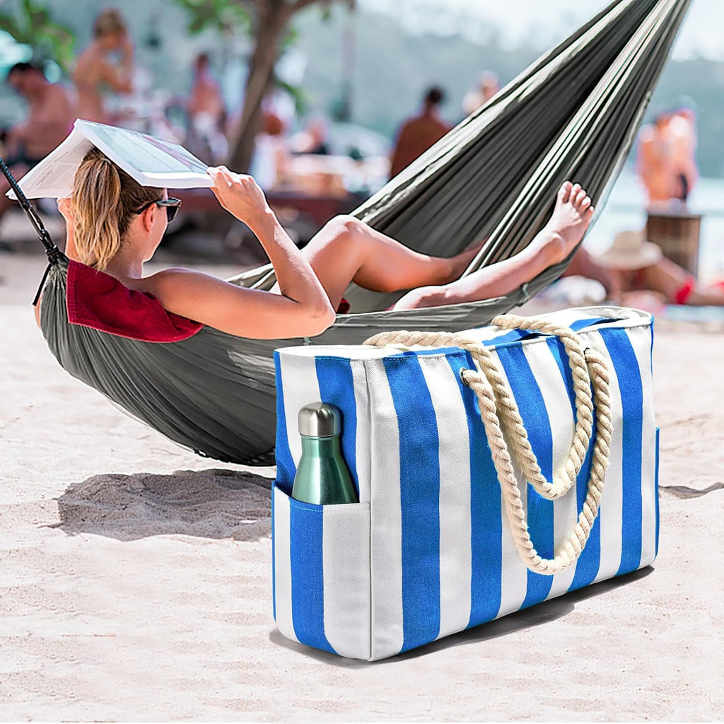 CoastCarry Waterproof Oversized Beach Tote with Zipper and Bottle Pockets