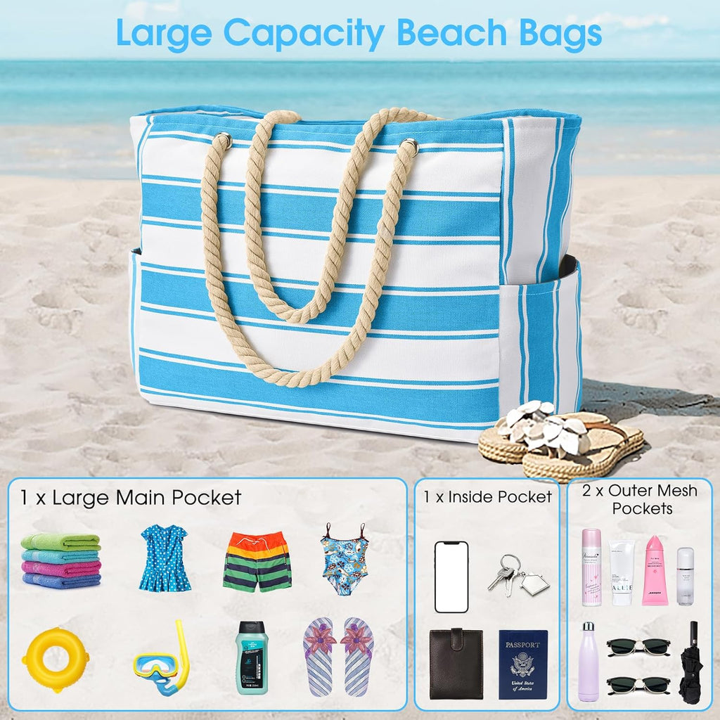 CoastCarry Waterproof Oversized Beach Tote with Zipper and Bottle Pockets