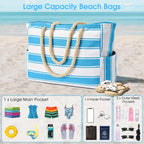 CoastCarry Waterproof Oversized Beach Tote with Zipper and Bottle Pockets
