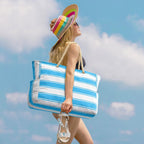 CoastCarry Waterproof Oversized Beach Tote with Zipper and Bottle Pockets