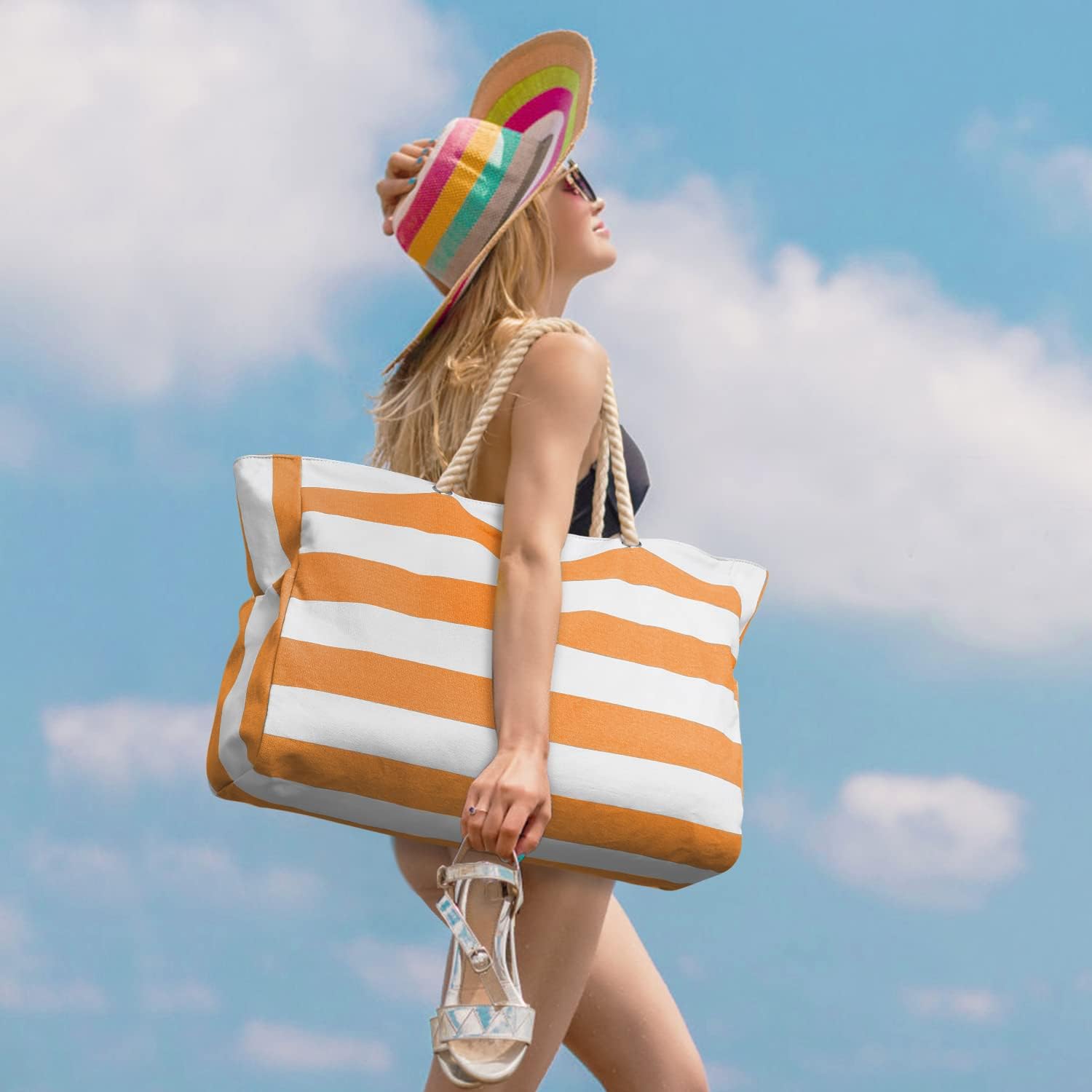 CoastCarry Waterproof Oversized Beach Tote with Zipper and Bottle Pockets