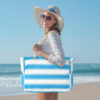 CoastCarry Waterproof Oversized Beach Tote with Zipper and Bottle Pockets