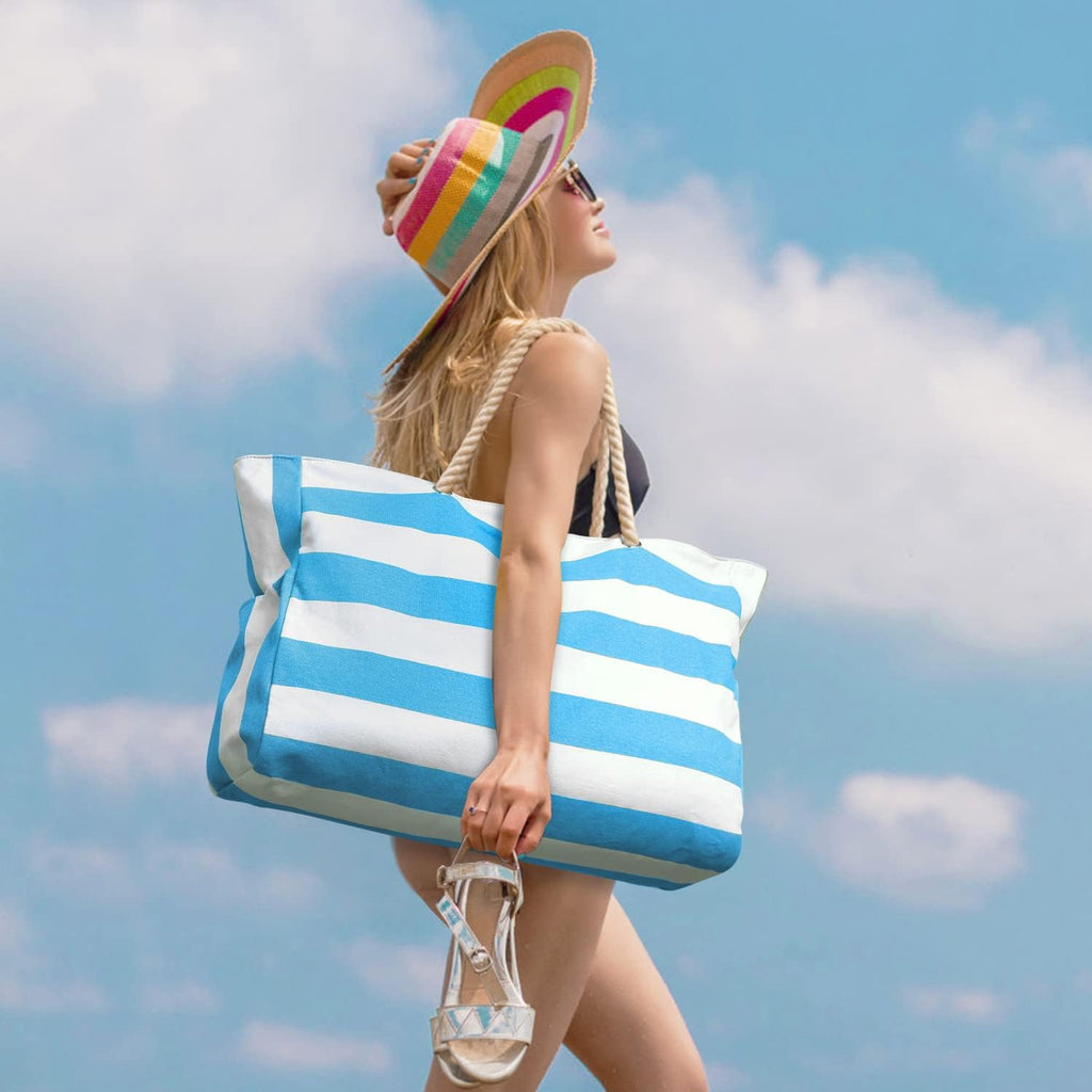 CoastCarry Waterproof Oversized Beach Tote with Zipper and Bottle Pockets