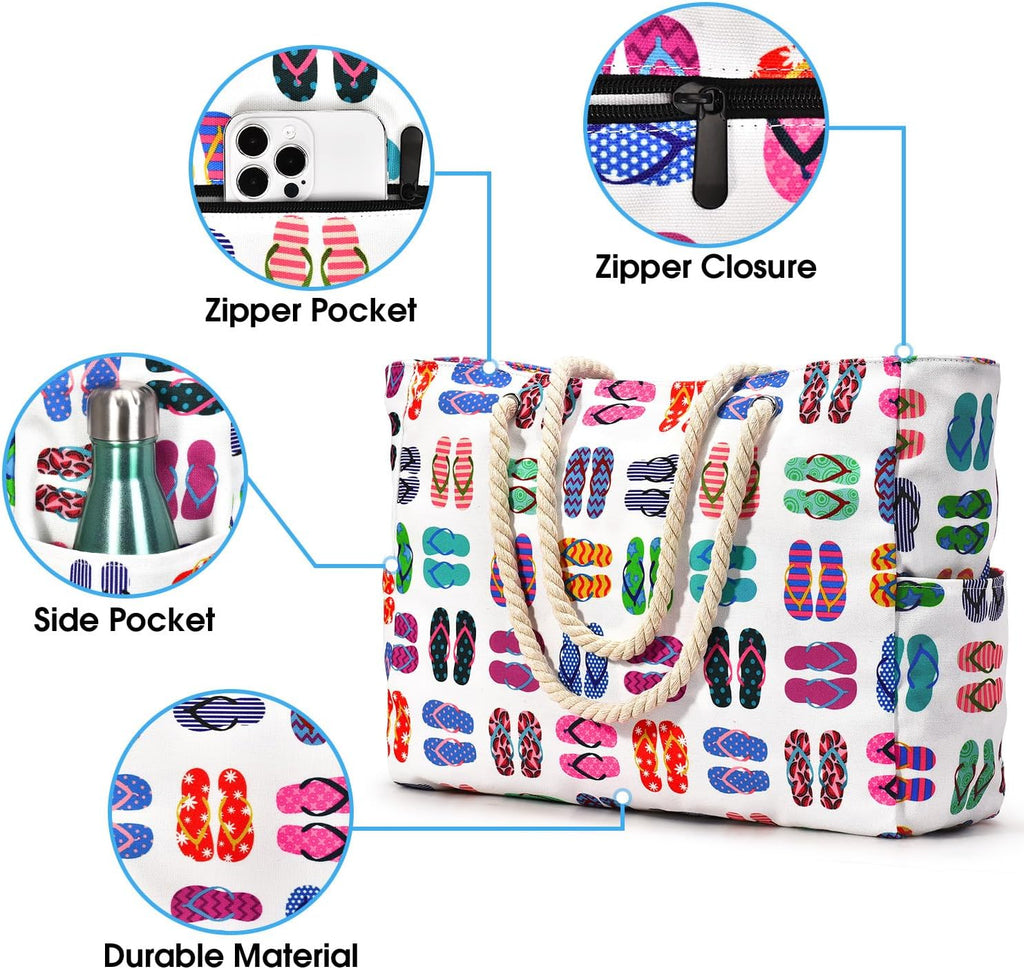 CoastCarry Waterproof Oversized Beach Tote with Zipper and Bottle Pockets