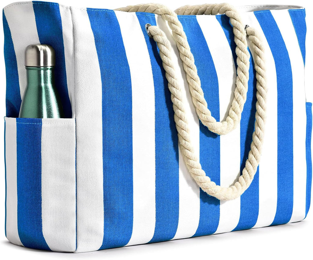 CoastCarry Waterproof Oversized Beach Tote with Zipper and Bottle Pockets