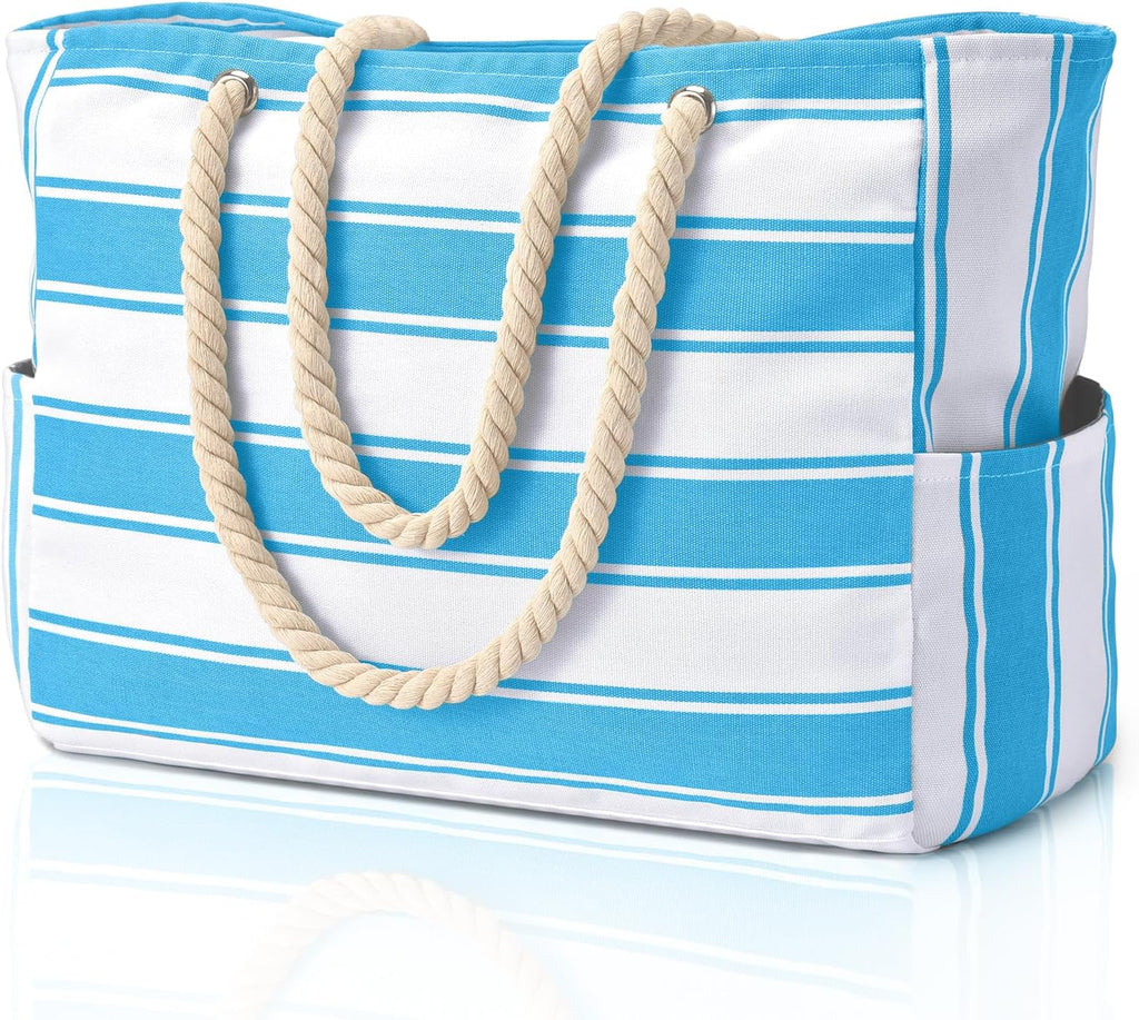 CoastCarry Waterproof Oversized Beach Tote with Zipper and Bottle Pockets
