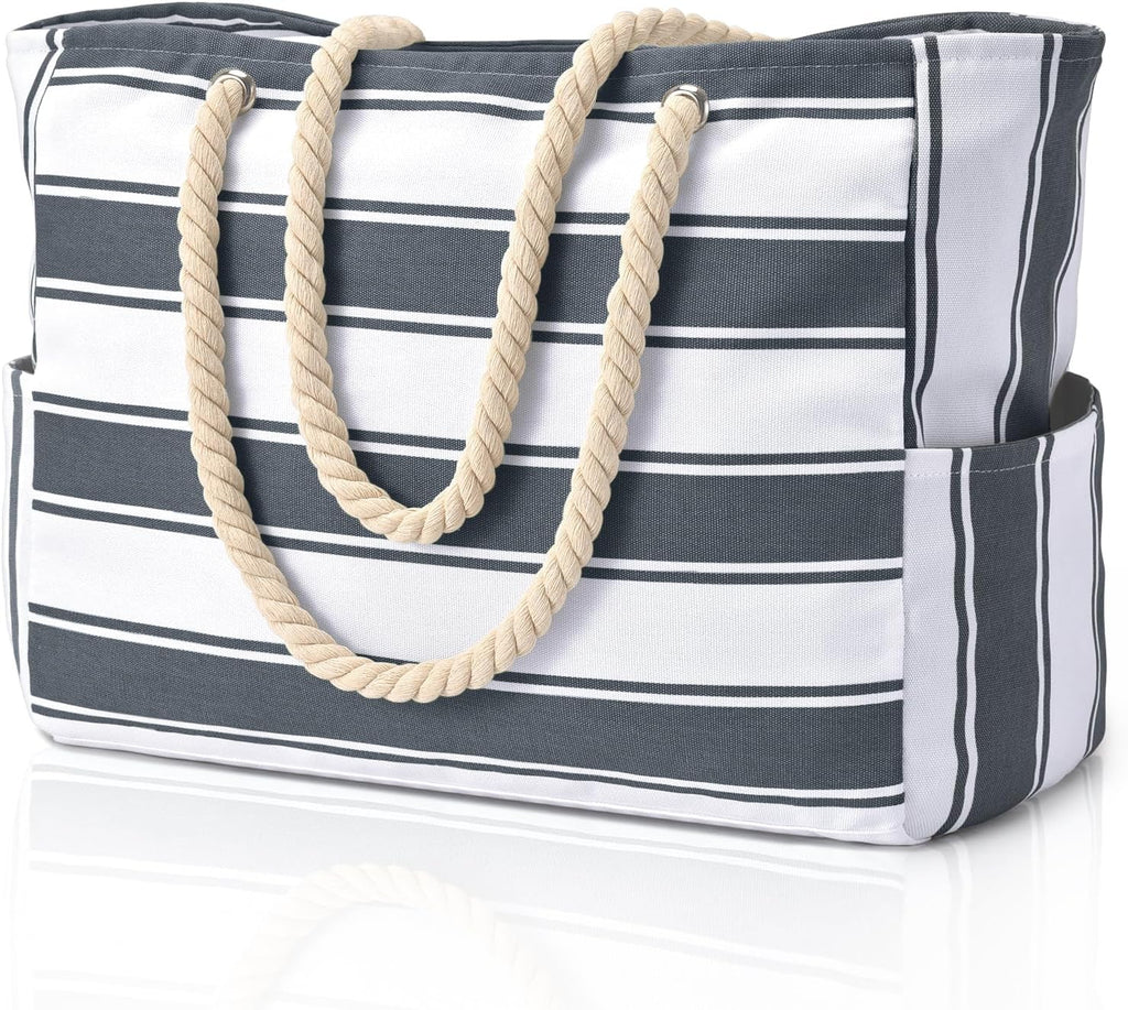 CoastCarry Waterproof Oversized Beach Tote with Zipper and Bottle Pockets