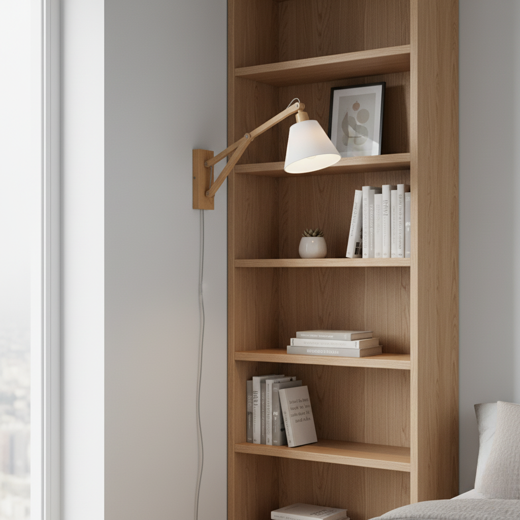 Wall Light in Oak with Adjustable Arm