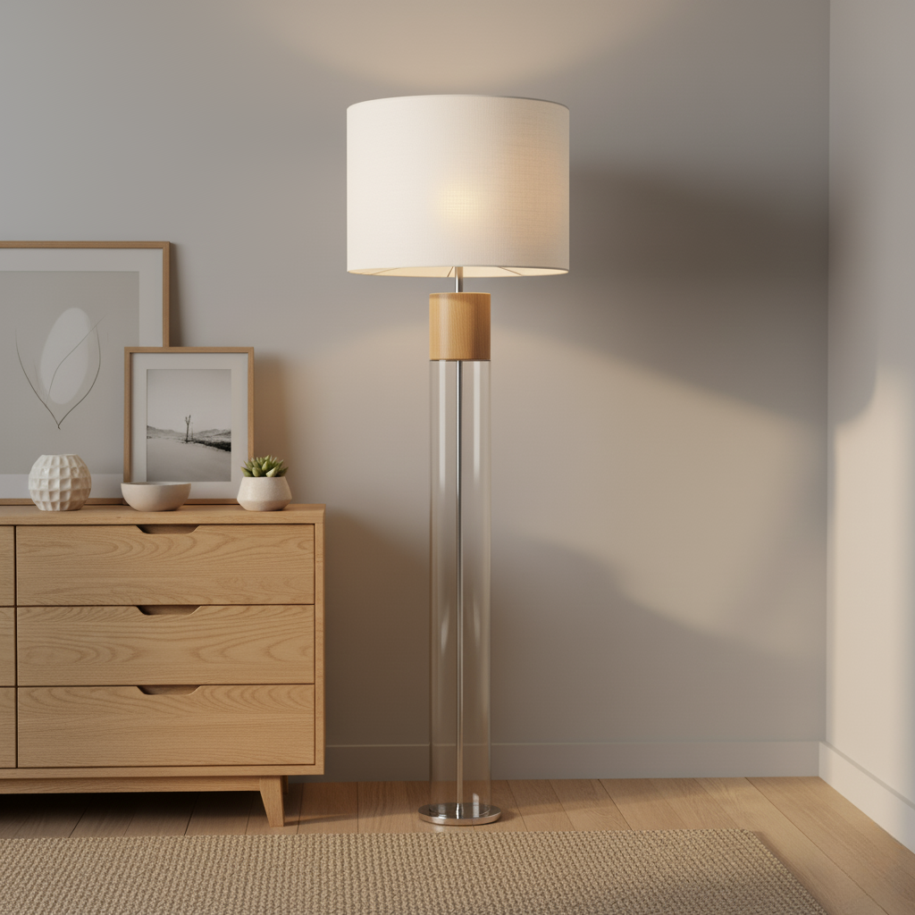 Glass and Wood Floor Lamp