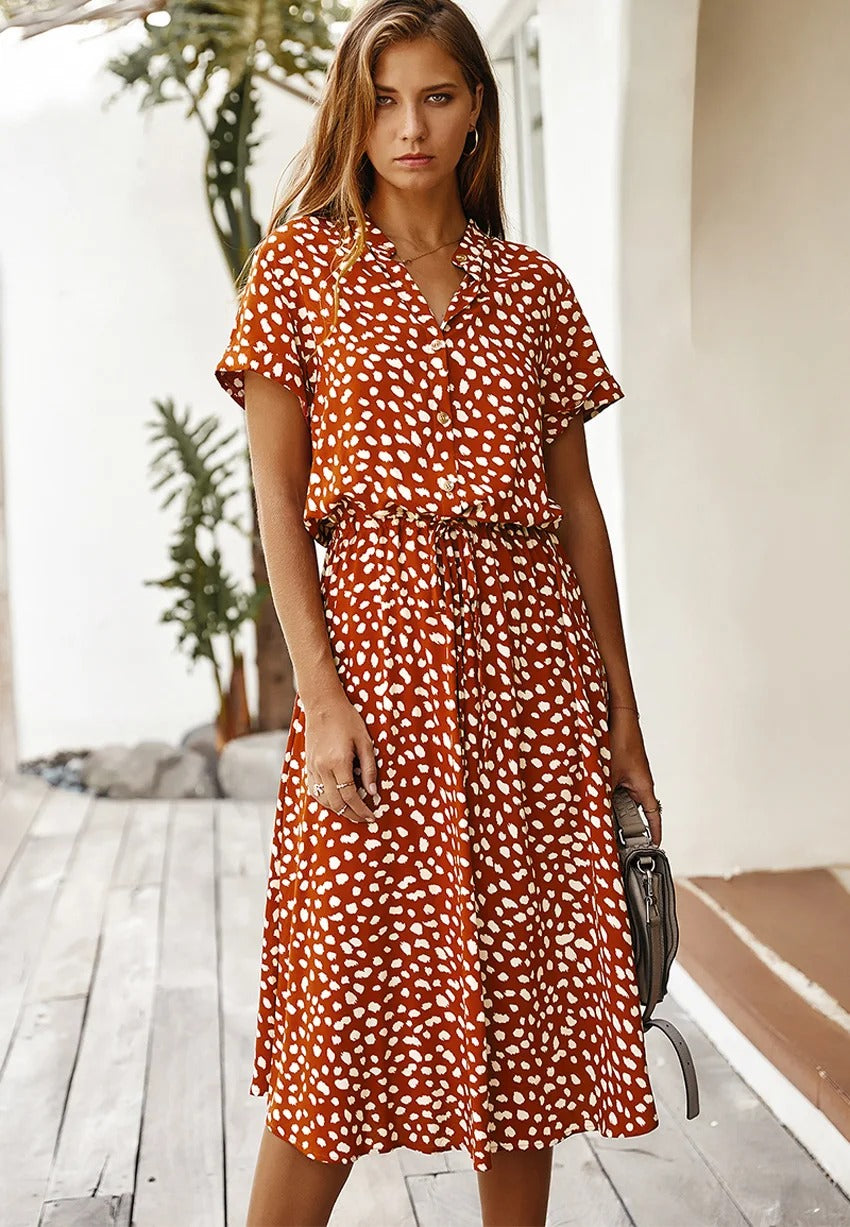 Elowen Printed Midi Dress for Women Lightweight Summer Casual Dress