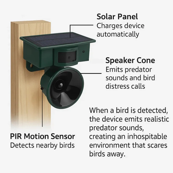 BirdGuard Motion-Activated Bird Deterrent | Weather-Resistant Outdoor Bird Repeller