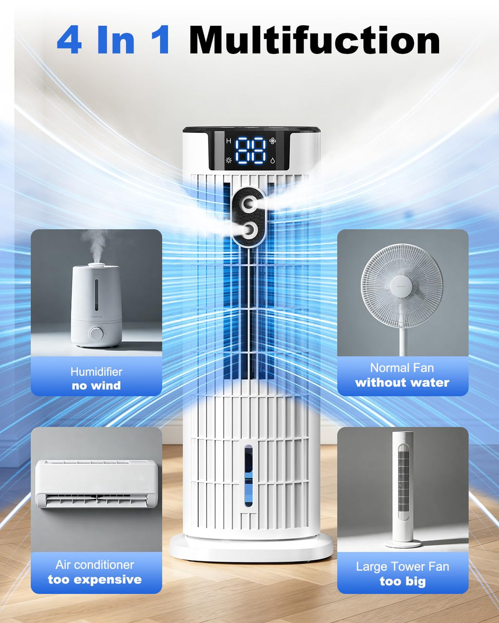 CoolComfort 4-in-1 Evaporative Air Cooler with Remote Control and Timer