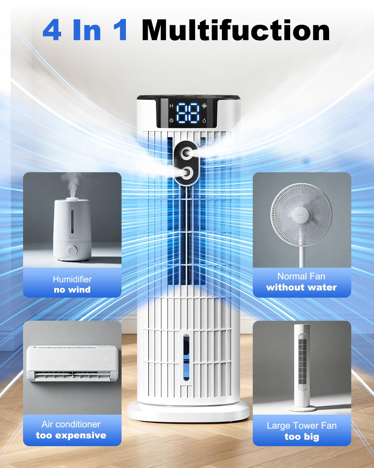 CoolComfort 4-in-1 Evaporative Air Cooler with Remote Control and Timer