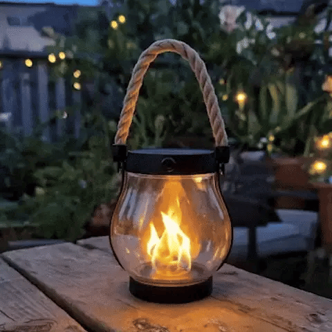 LumaFlare Solar Flame Garden Lantern with Hanging Rope Light
