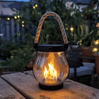 LumaFlare Solar Flame Garden Lantern with Hanging Rope Light