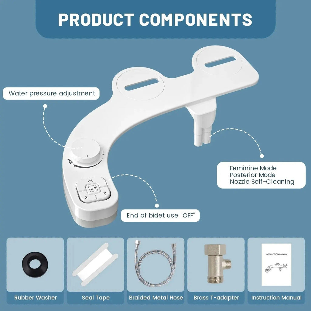 Dual Mode Toilet Bidet Seat Attachment with Adjustable Water Pressure