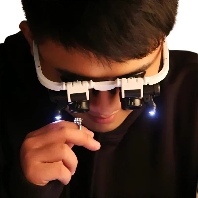 Professional Hands-Free Magnification Headset with Dual LED Lights - 8x 15x 23x Zoom