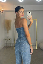 NovaGlam Glitter Top and High-Waisted Jeans Co-Ord Set