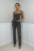 NovaGlam Glitter Top and High-Waisted Jeans Co-Ord Set