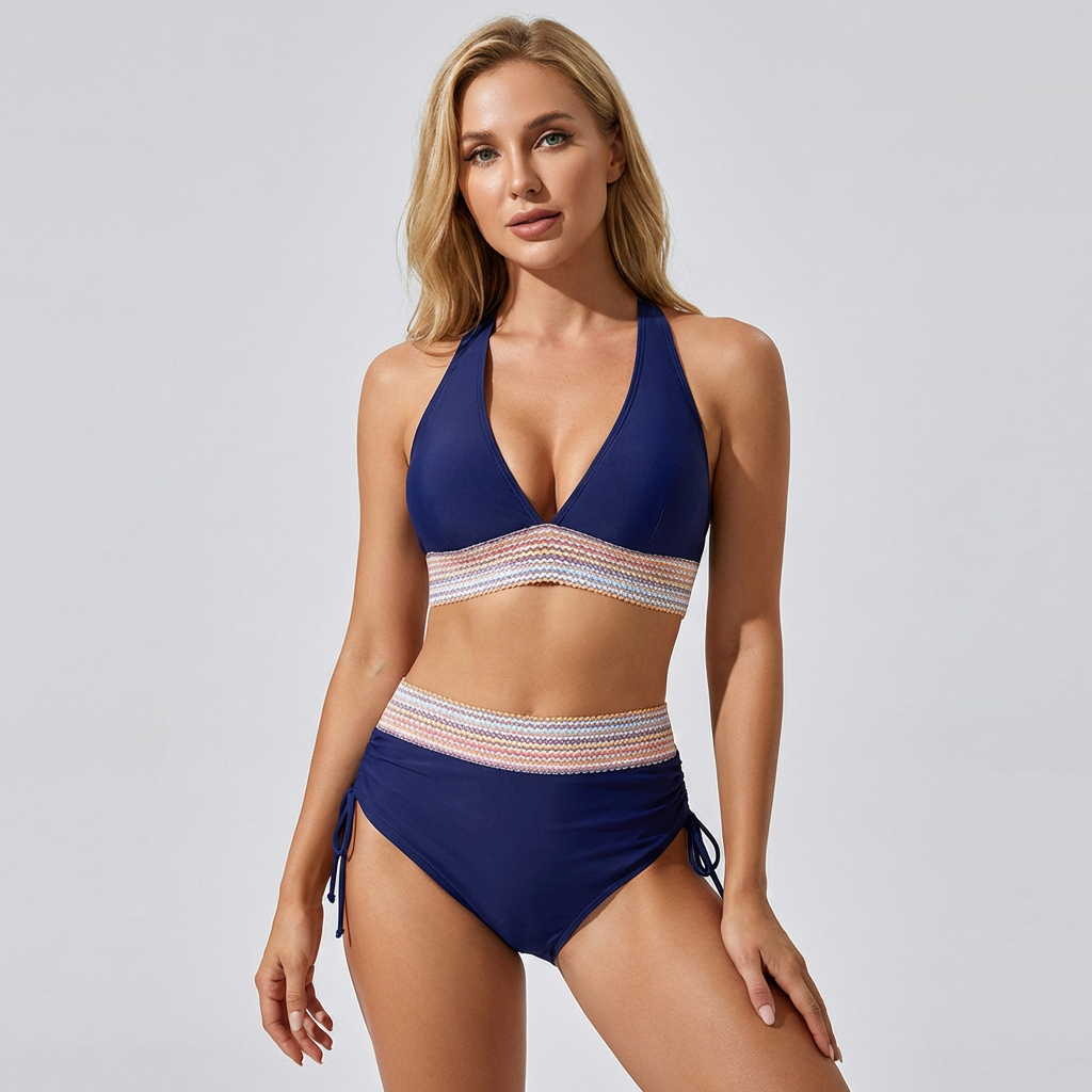 Mariselle Colour Block High Waisted Bikini Set for Women Swimwear