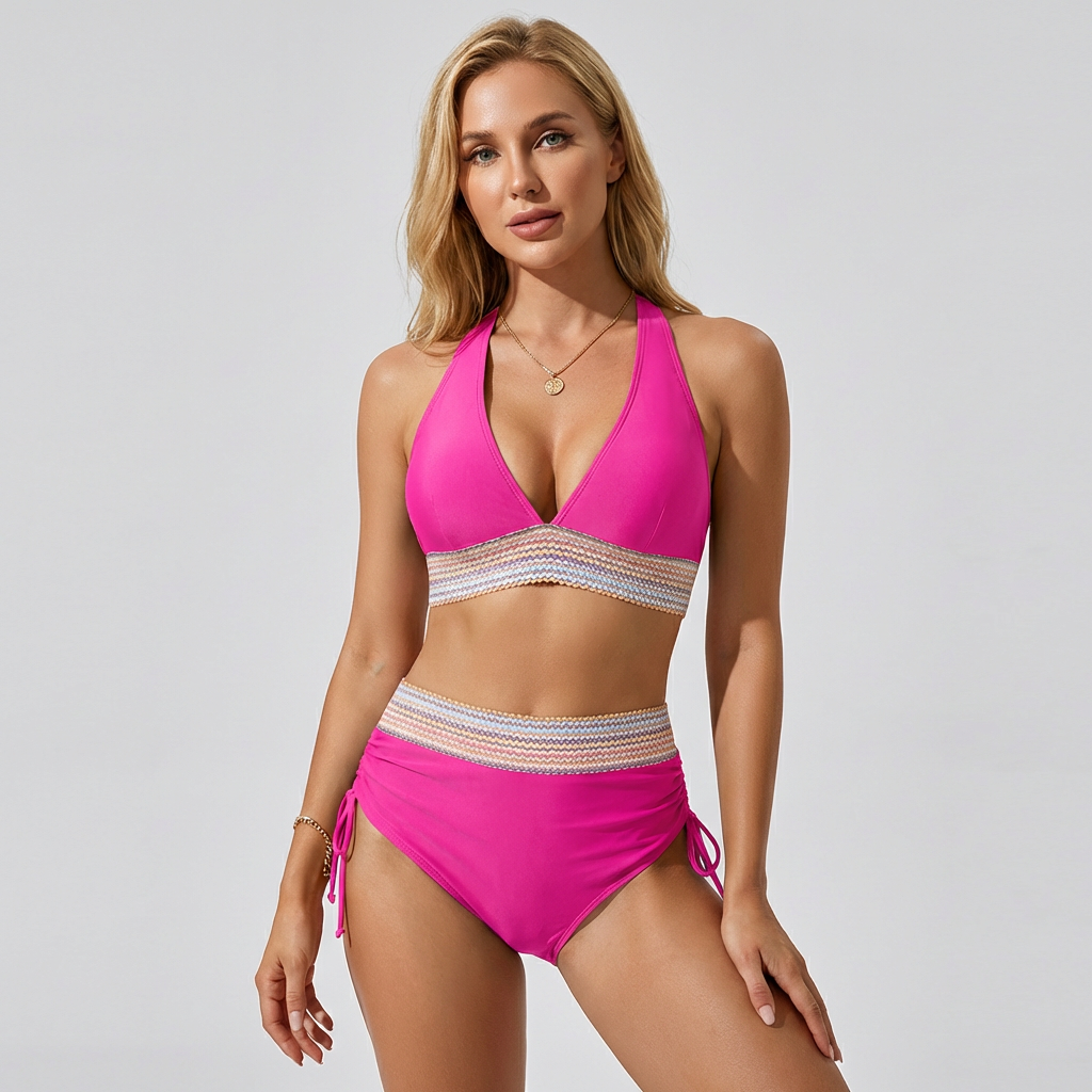 Mariselle Colour Block High Waisted Bikini Set for Women Swimwear