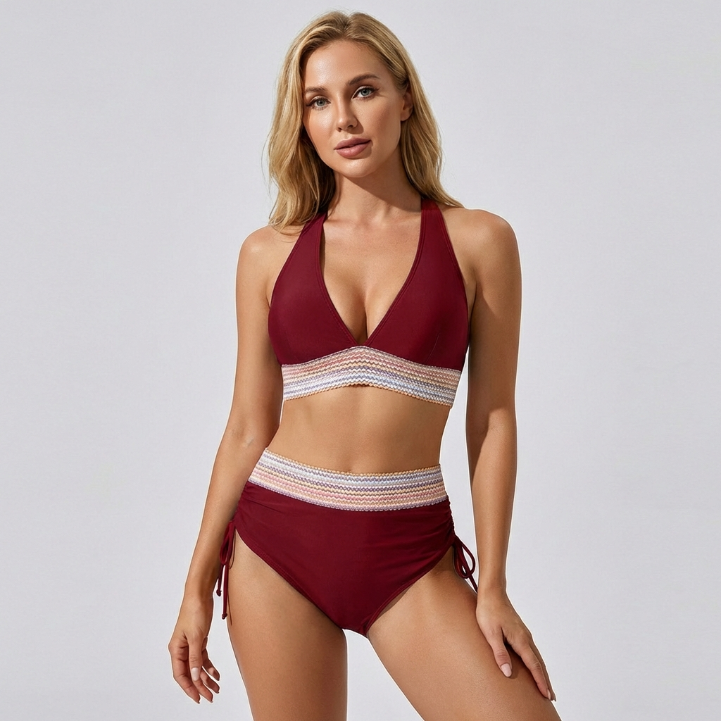 Mariselle Colour Block High Waisted Bikini Set for Women Swimwear