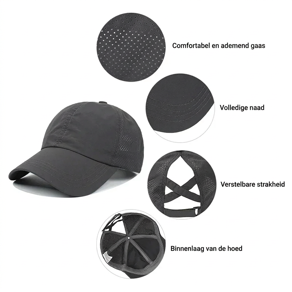 BreezeFit Mesh Sports Cap with Ponytail Opening and Adjustable Strap