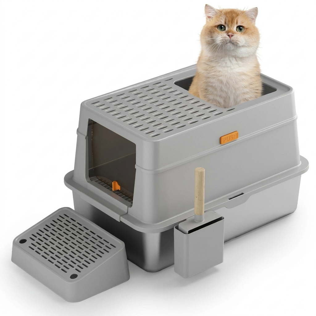SteelHaven Stainless Steel Covered Cat Litter Box Large Indoor Toilet