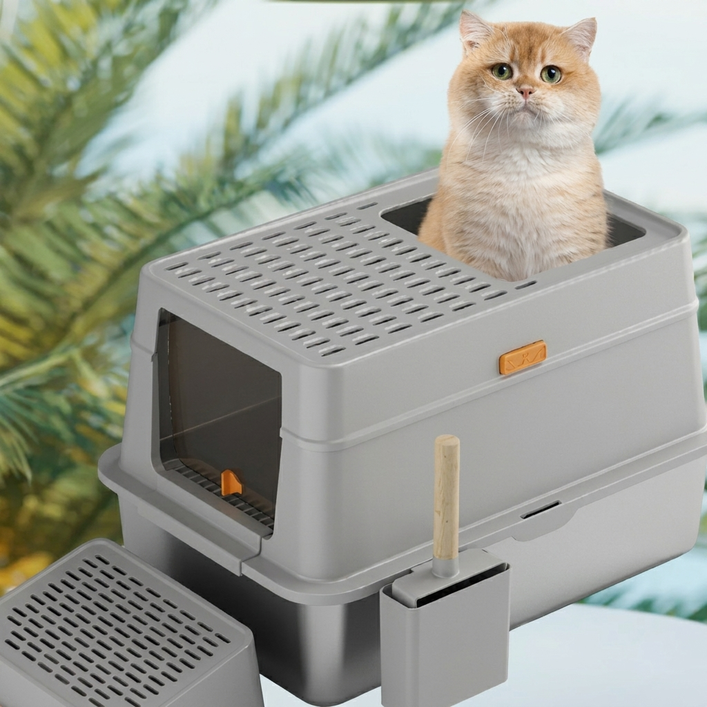 SteelHaven Stainless Steel Covered Cat Litter Box Large Indoor Toilet
