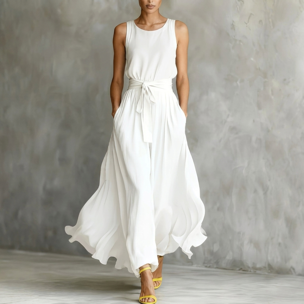 Elowen Lace Up Waist Dress for Women Sleeveless Summer Midi Dress