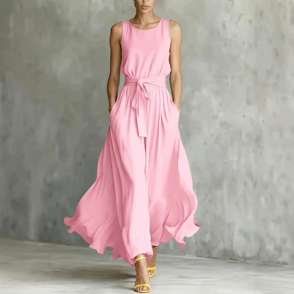 Elowen Lace Up Waist Dress for Women Sleeveless Summer Midi Dress