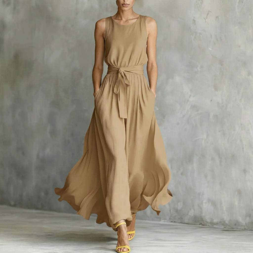 Elowen Lace Up Waist Dress for Women Sleeveless Summer Midi Dress