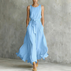 Elowen Lace Up Waist Dress for Women Sleeveless Summer Midi Dress