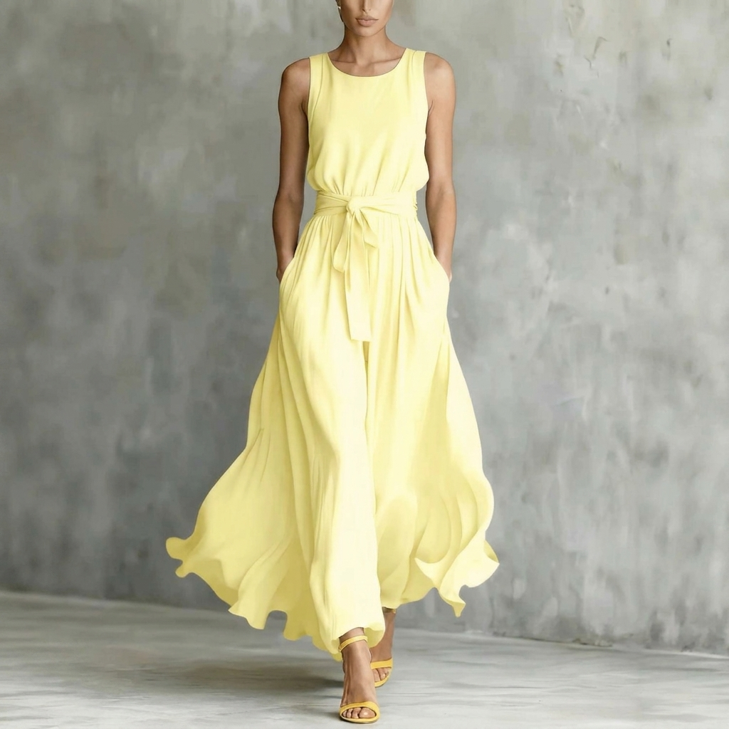 Elowen Lace Up Waist Dress for Women Sleeveless Summer Midi Dress