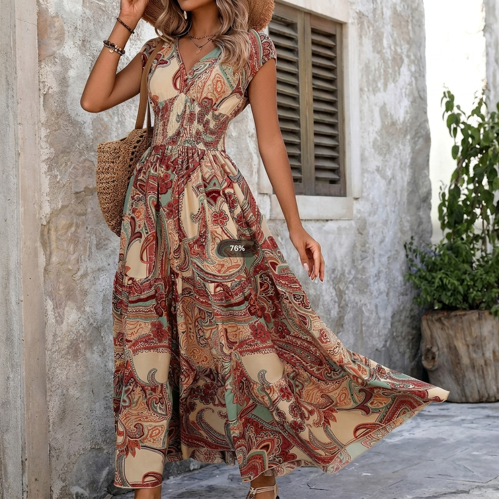 Solavelle Women's Printed V-Neck Resort Maxi Dress