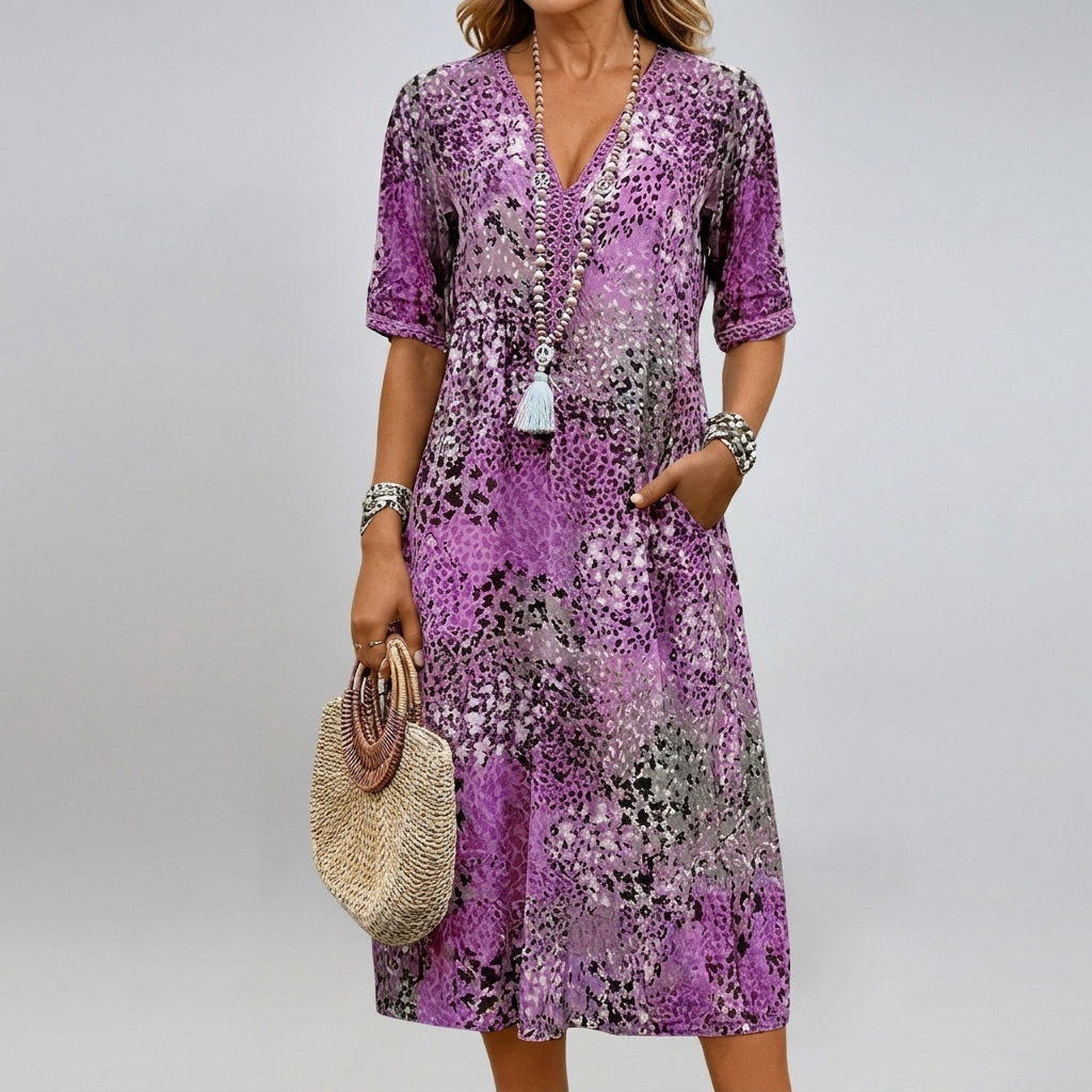 Lacehaven Women's V-Neck Lace Dress with Short Sleeves
