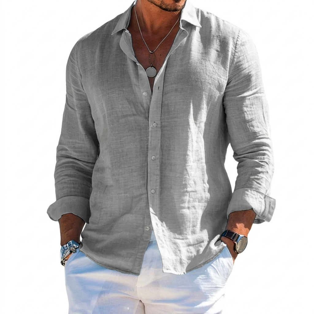 CoastLoom Men's Long Sleeve Beach Shirt with Lapel Collar