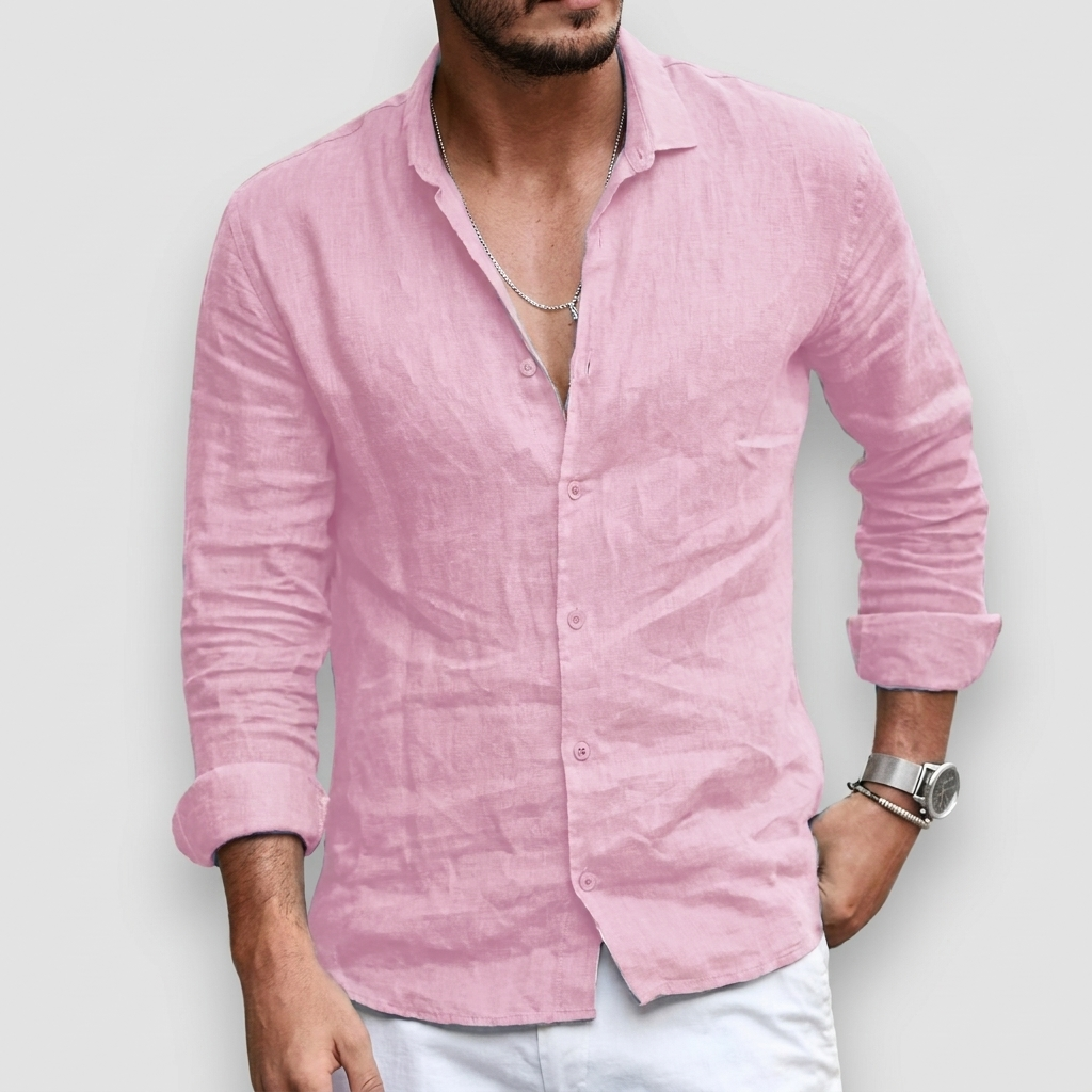 CoastLoom Men's Long Sleeve Beach Shirt with Lapel Collar