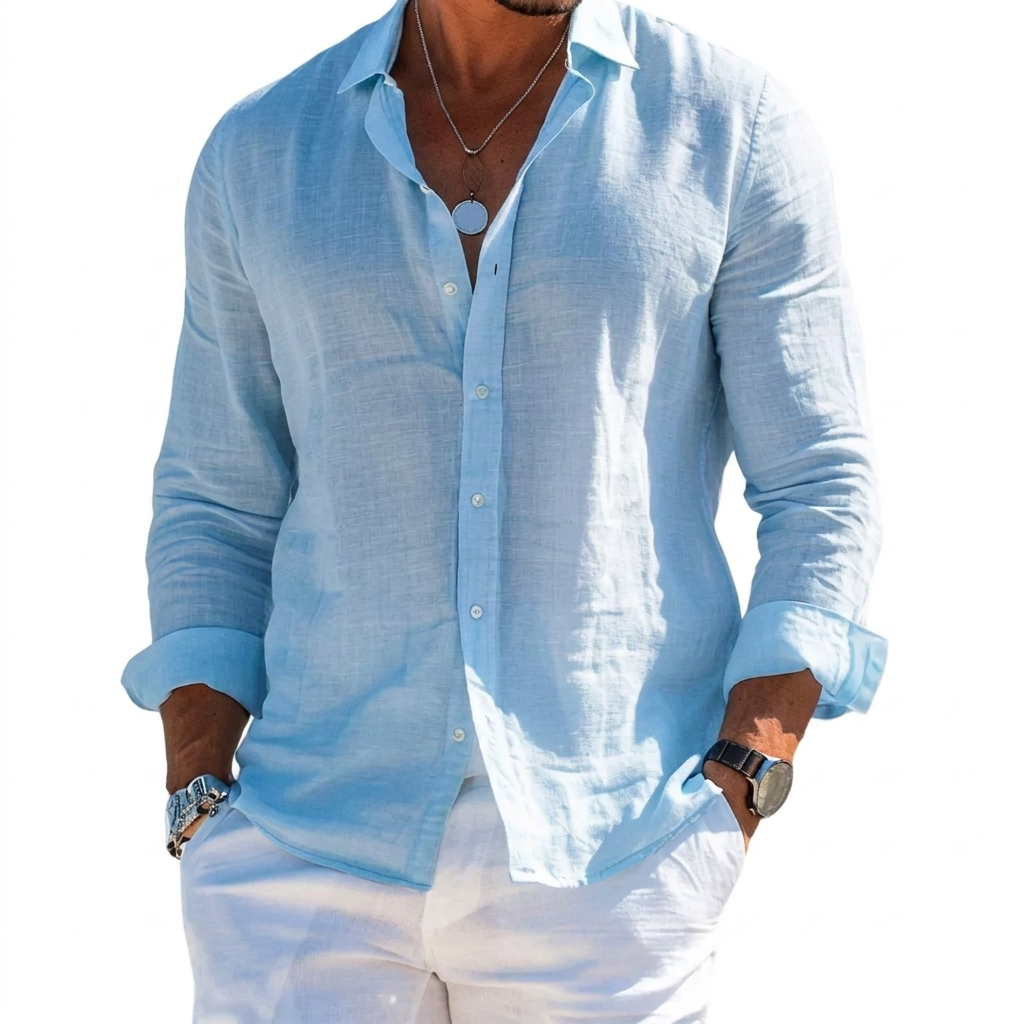 CoastLoom Men's Long Sleeve Beach Shirt with Lapel Collar