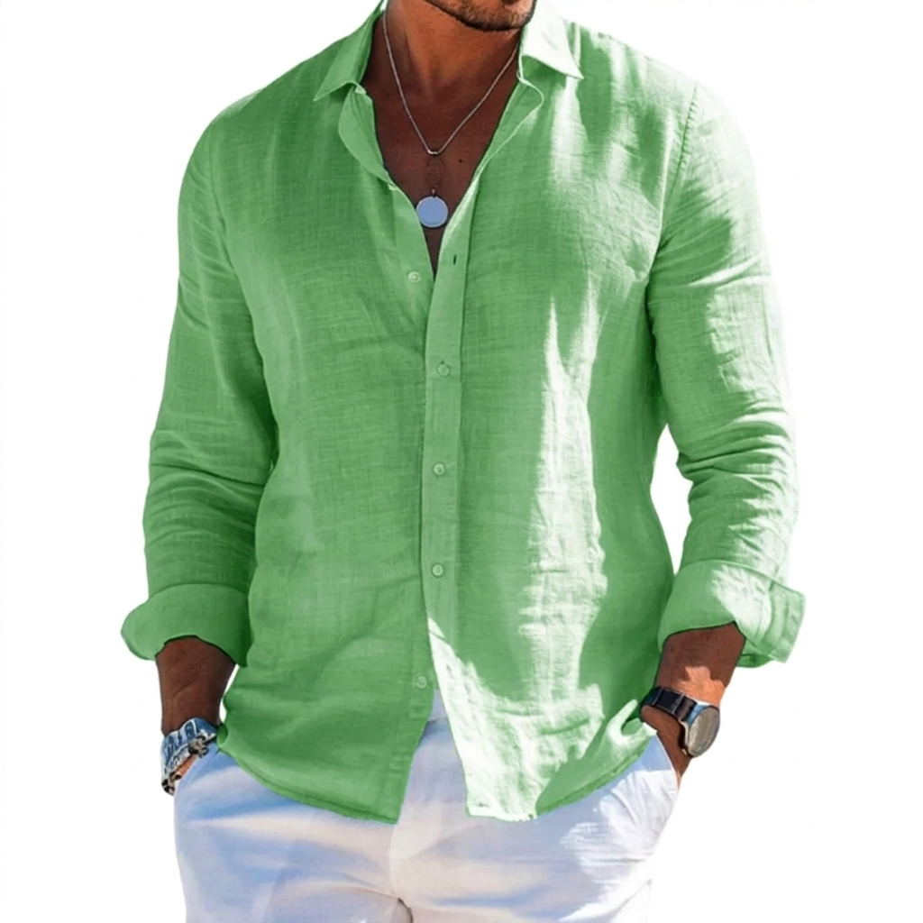 CoastLoom Men's Long Sleeve Beach Shirt with Lapel Collar
