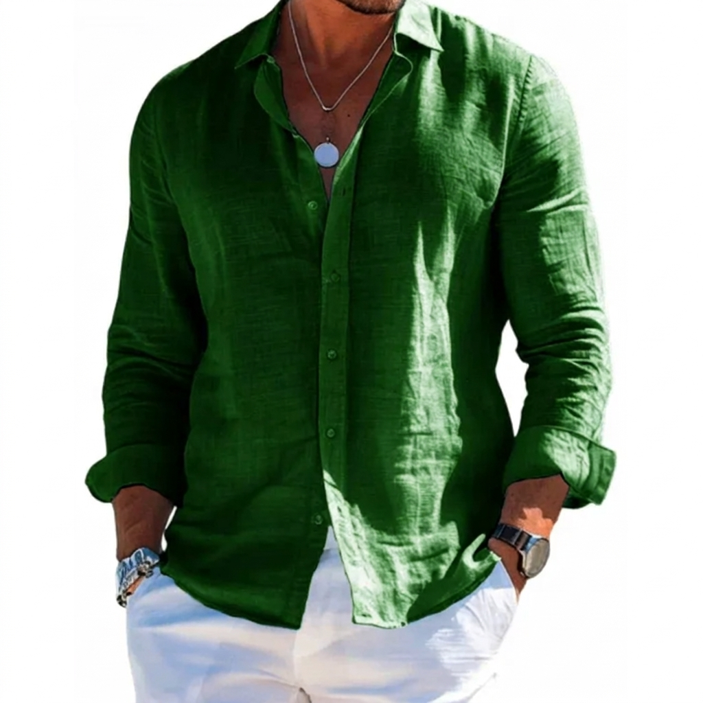 CoastLoom Men's Long Sleeve Beach Shirt with Lapel Collar