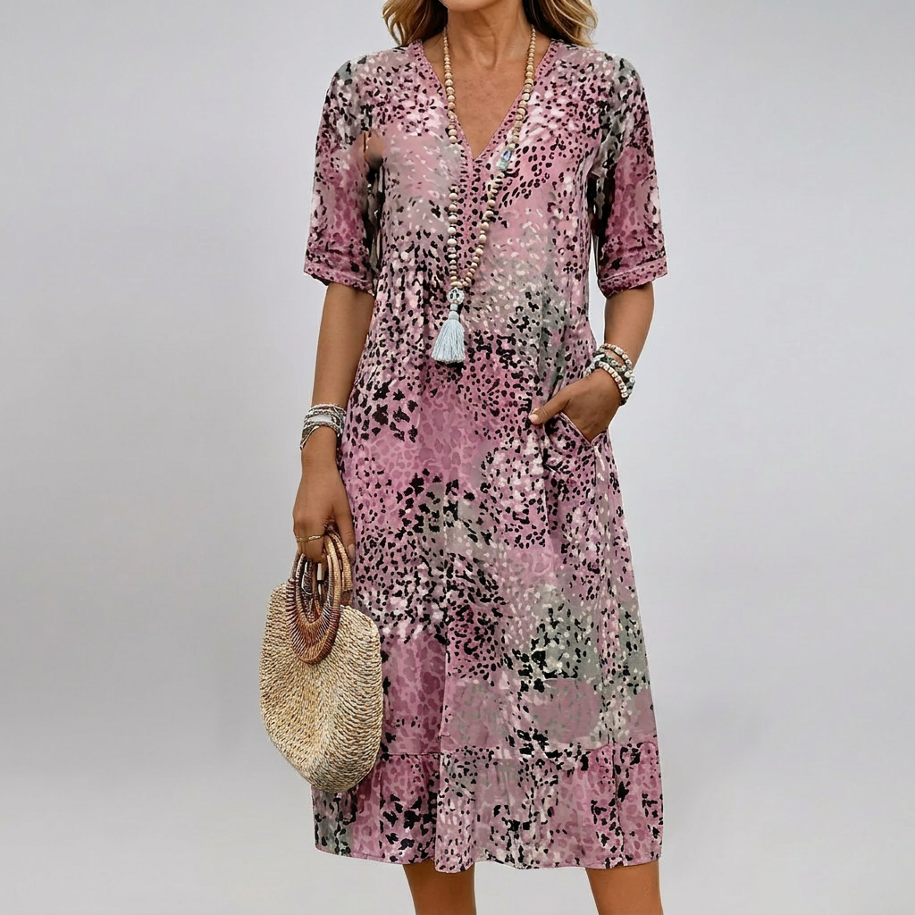 Lacehaven Women's V-Neck Lace Dress with Short Sleeves