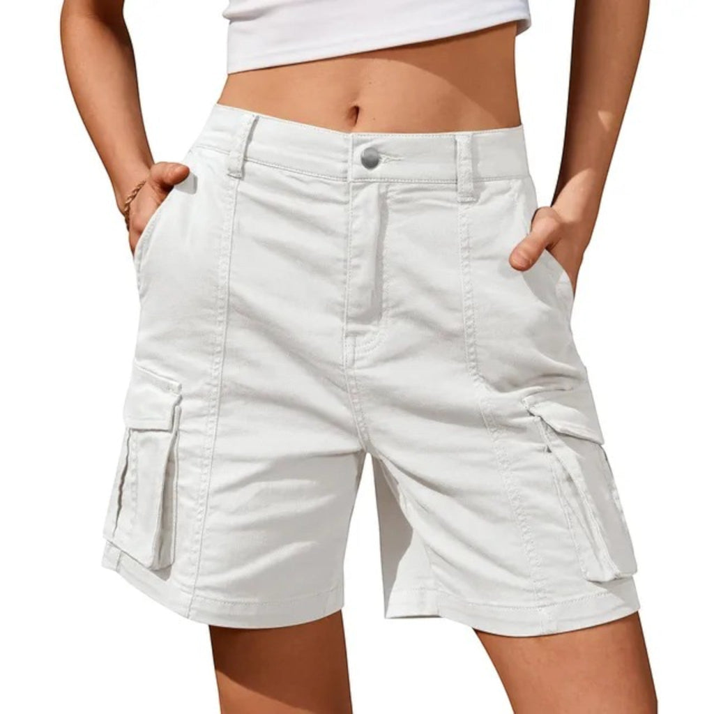 UrbanMuse High Waist Vintage Cargo Shorts with Utility Pockets